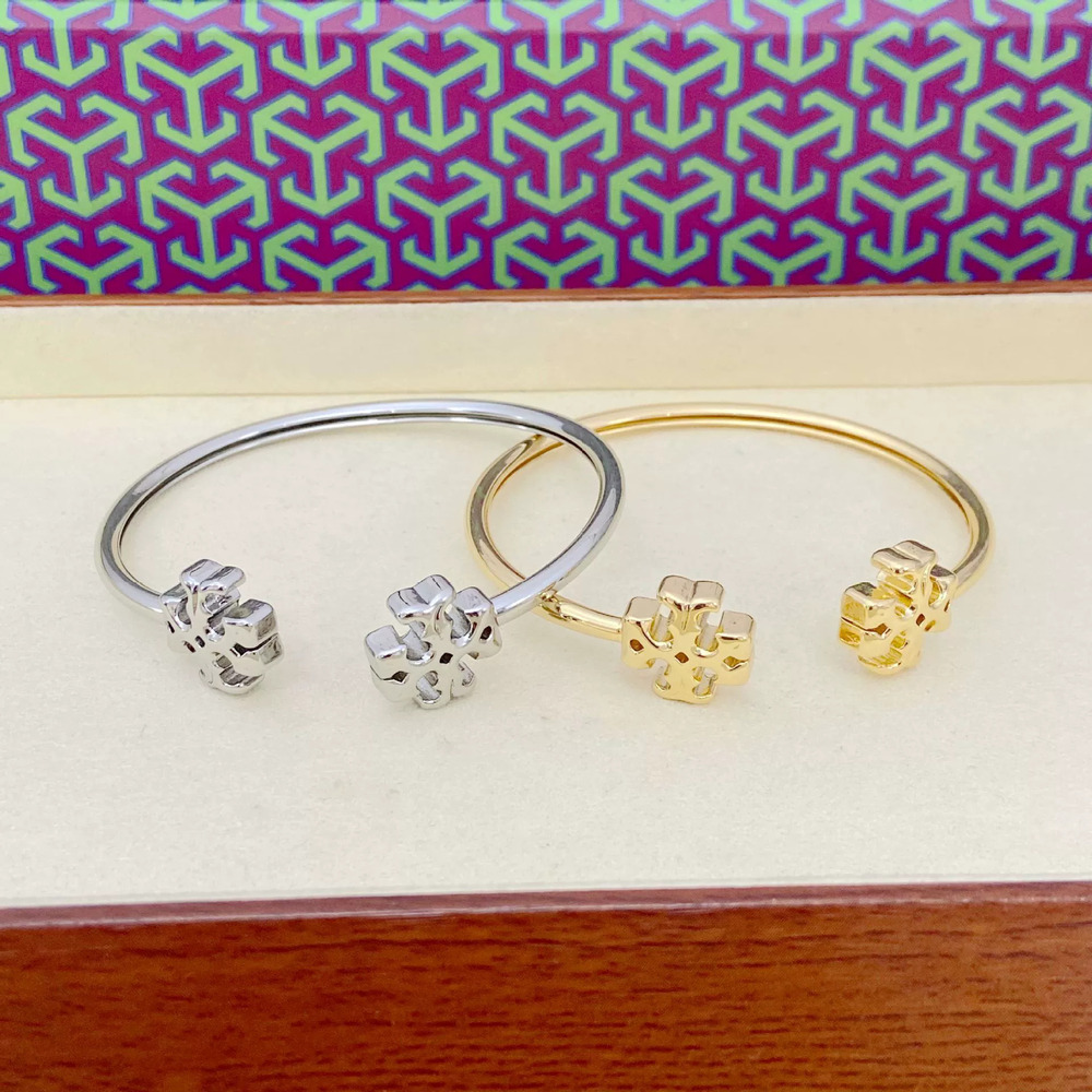 Tory Burch Trendy Logo Metal Open Bangle
